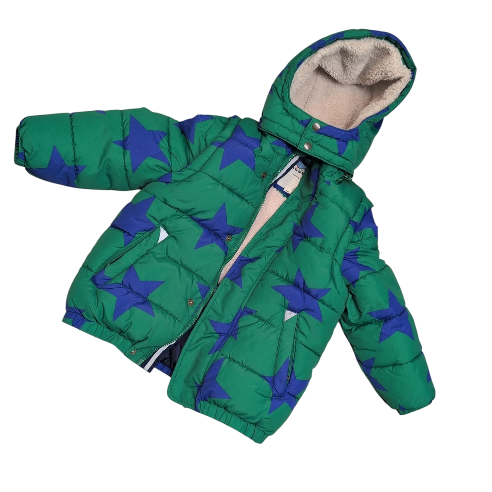 Mini Boden Puffer Jacket with Blue Stars